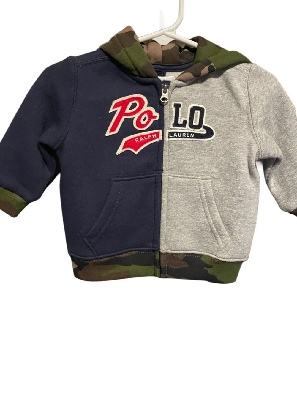 Ralph Lauren Kids Two-Tone Hoodie & Camo Joggers - Navy, Gray & Green Camo 6MO